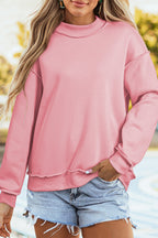 Dark Blue Oversize Drop Shoulder Reversible Mock Neck Sweatshirt