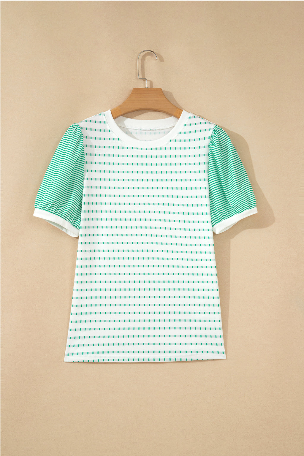 Green Striped Short Puff Sleeve Top