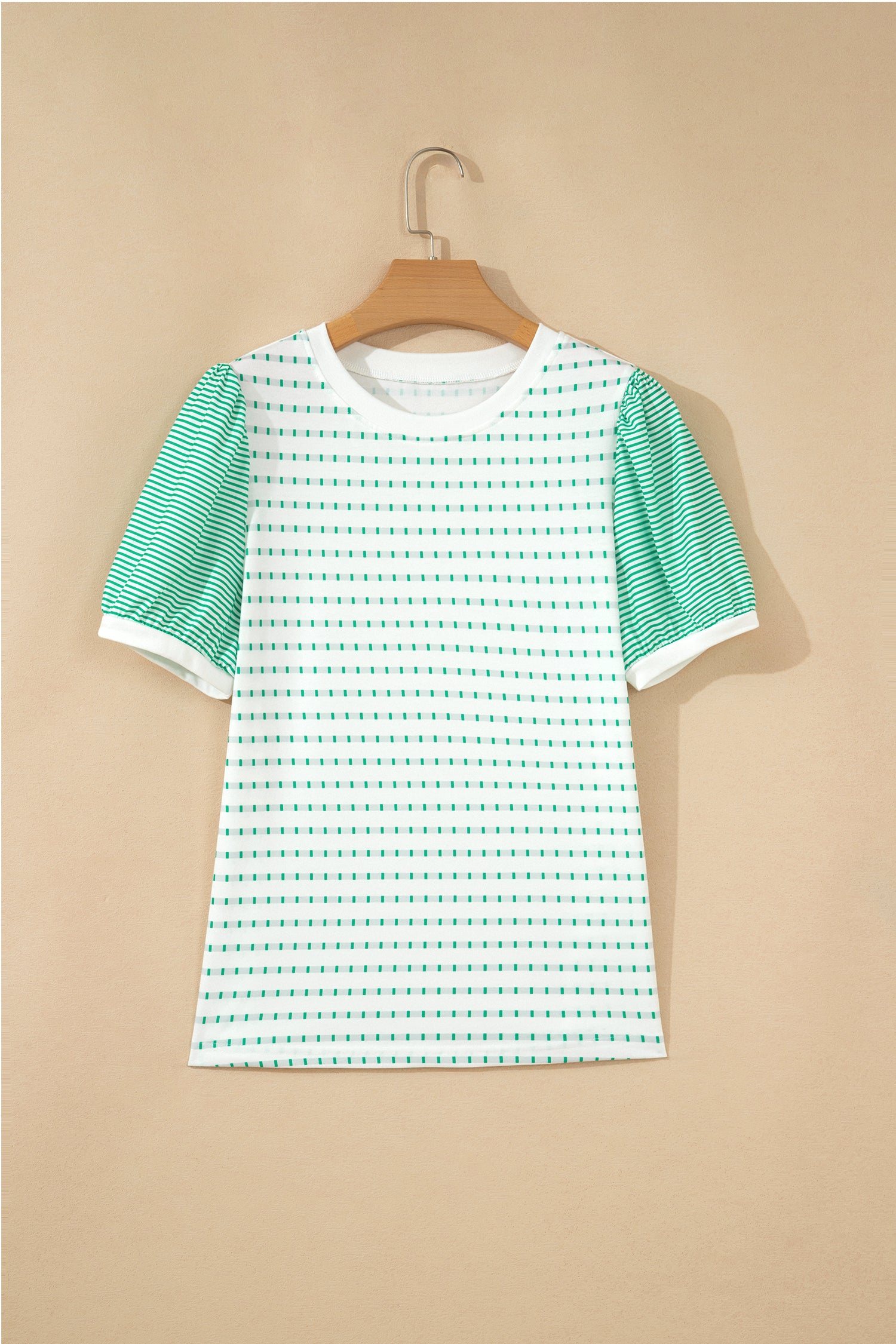 Green Striped Short Puff Sleeve Top