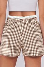 Black Contrast Trim Plaid Print Plus Size Shorts