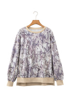 Khaki Abstract Camo Print Colorblock Trim Side Split Tunic Sweatshirt