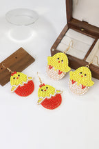 White Beading Chick Easter Open Hook Earrings