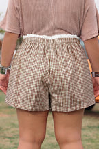Black Contrast Trim Plaid Print Plus Size Shorts