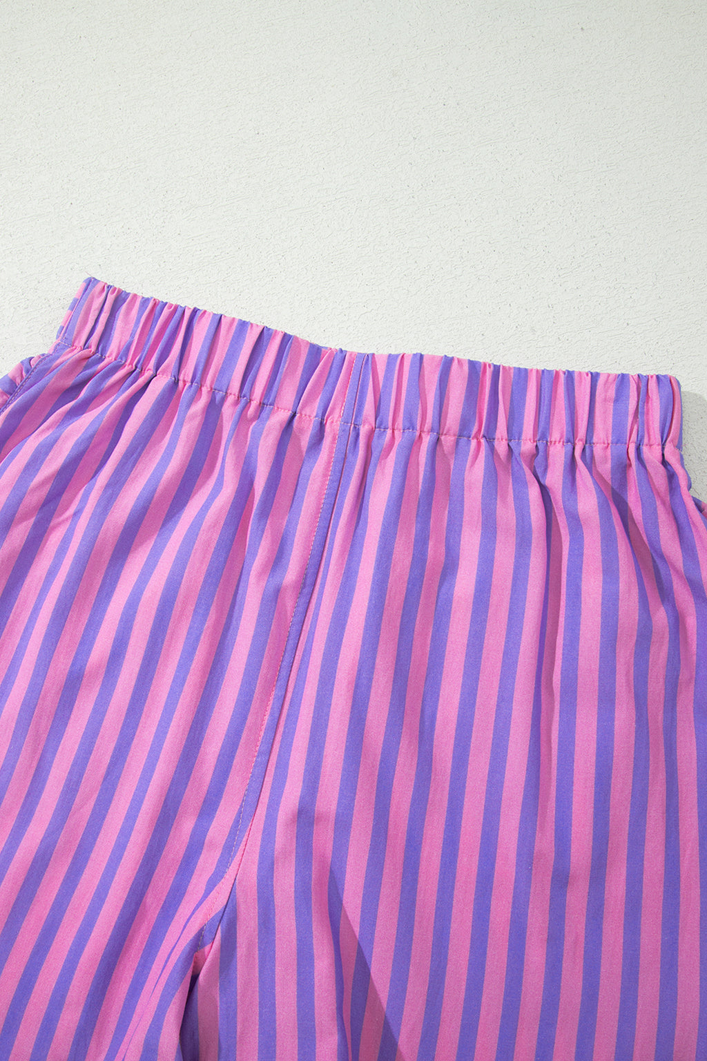 Sky Blue Stripe Elastic Waist Ruffle Trim Casual Shorts
