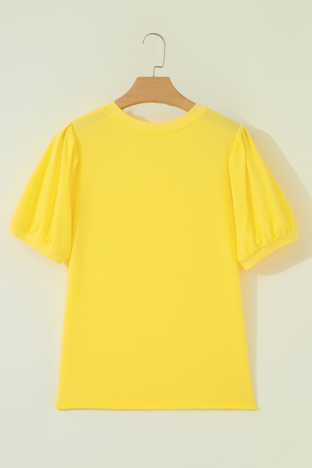 Bonbon Solid Color V Neck Short Puff Sleeve Blouse