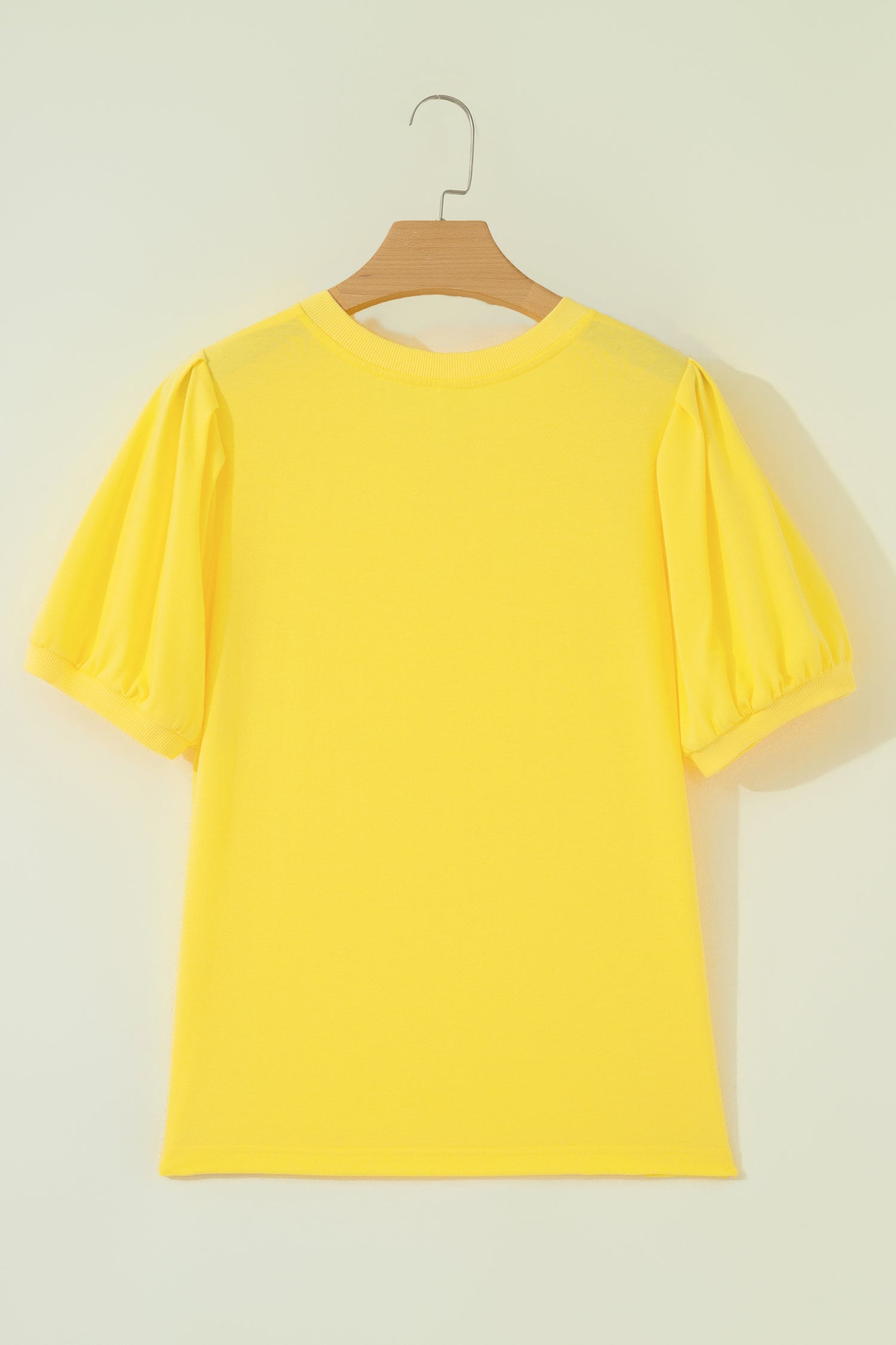 Bonbon Solid Color V Neck Short Puff Sleeve Blouse