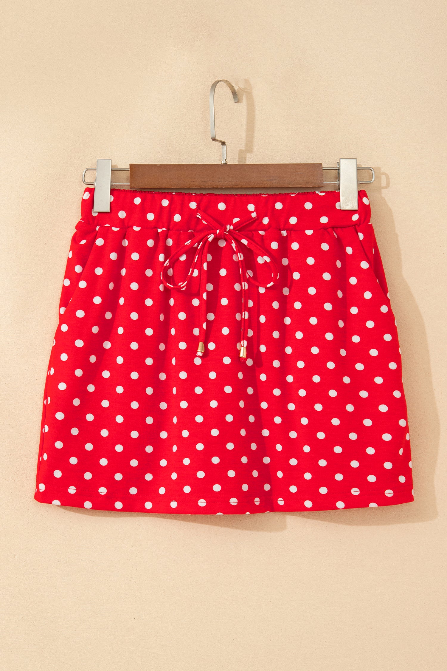 Fiery Red Polka Dot Drawstring Casual Mini Skort