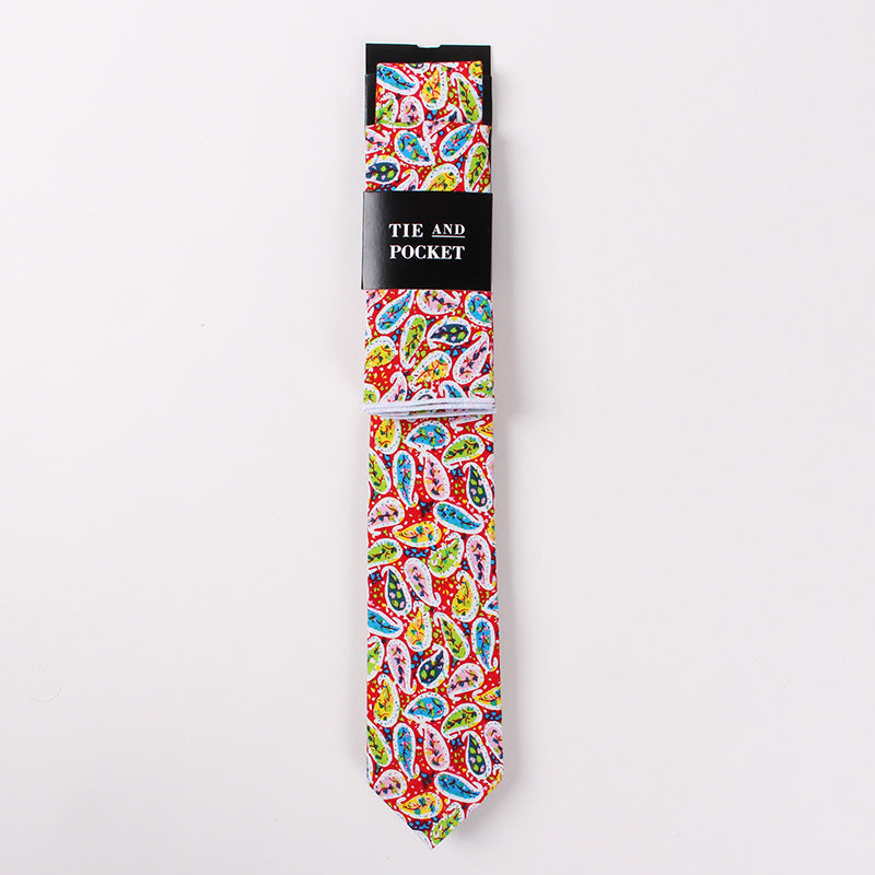 Necktie Suit Printed Cotton Necktie Pocket Towel Trendy Two Piece Set