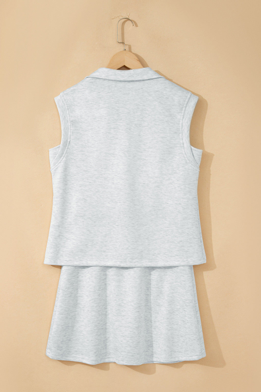 Light Grey Solid Color Sleeveless Zipper Tank and Skort Set
