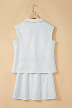 Light Grey Solid Color Sleeveless Zipper Tank and Skort Set