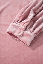 Fushia Solid Color Velvet Ribbon Bow Knot Long Sleeve Blouse