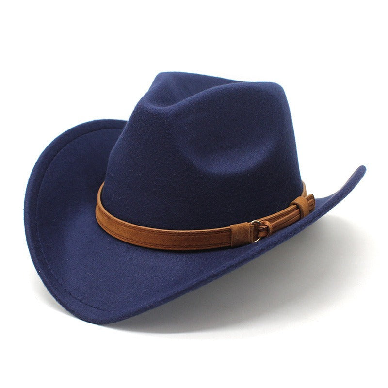 Retro Camel Wide Brim Wool Denim Top Hat