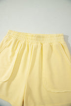 Banana Cream Loose Polo Tee Elastic Waist 2pcs Short Set