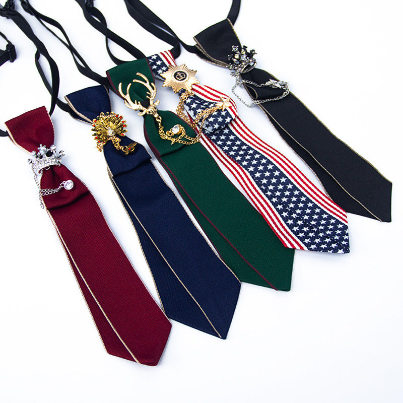 Sweet College Style Metal Chain Bow Tie Girls Shirt Accessory
