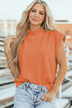 Pink Solid Color High Neck Cap Sleeve Loose Top