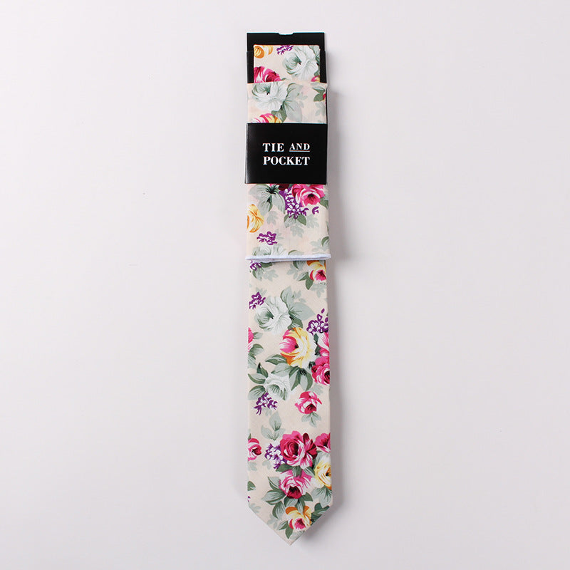 Necktie Suit Printed Cotton Necktie Pocket Towel Trendy Two Piece Set