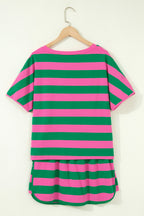 Yellow Stripe Dolman Tee Drawstring Skort Athletic 2pcs Set