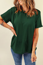 Orange Casual Plain Crew Neck Tee