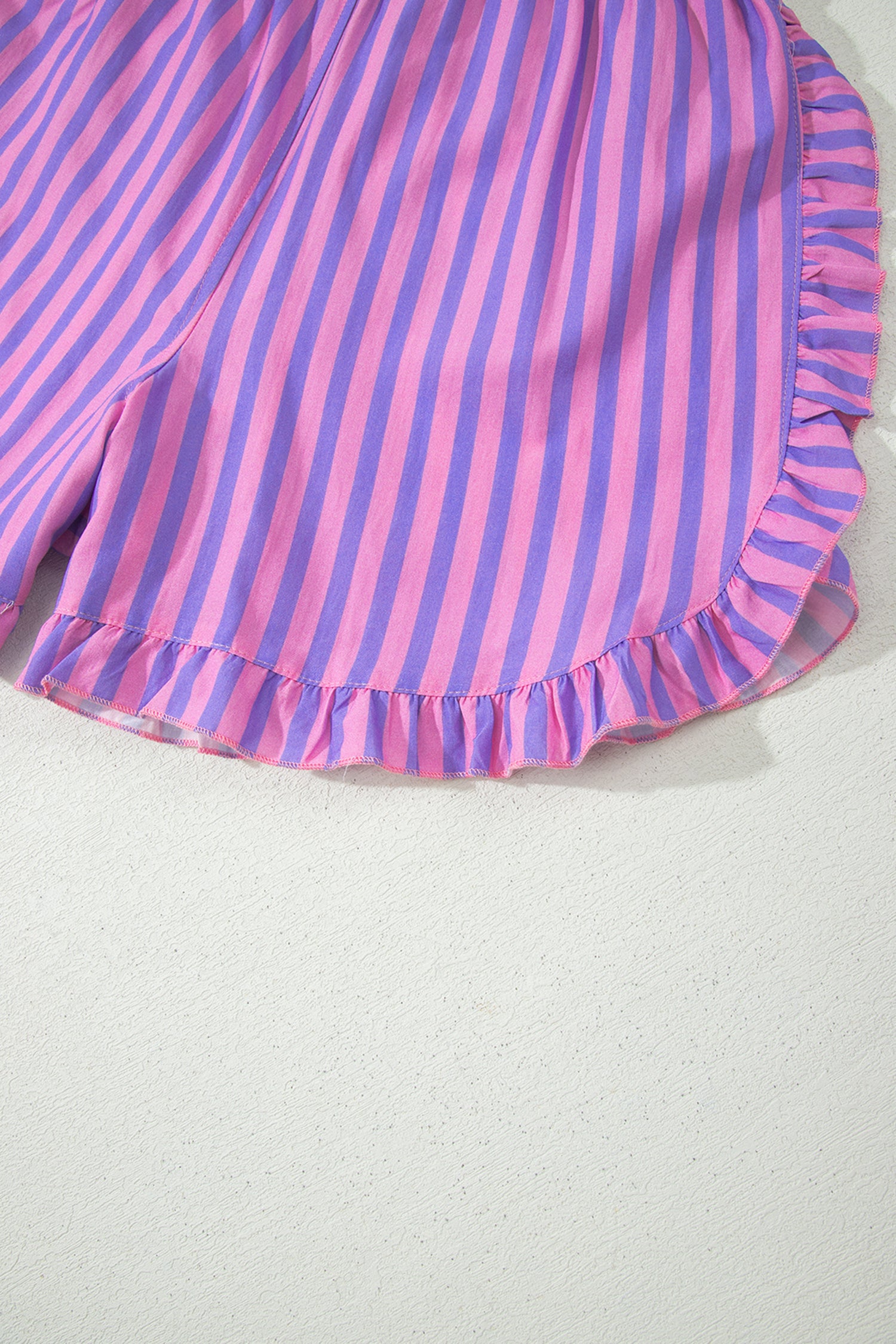 Sky Blue Stripe Elastic Waist Ruffle Trim Casual Shorts