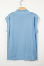 Pink Solid Color High Neck Cap Sleeve Loose Top