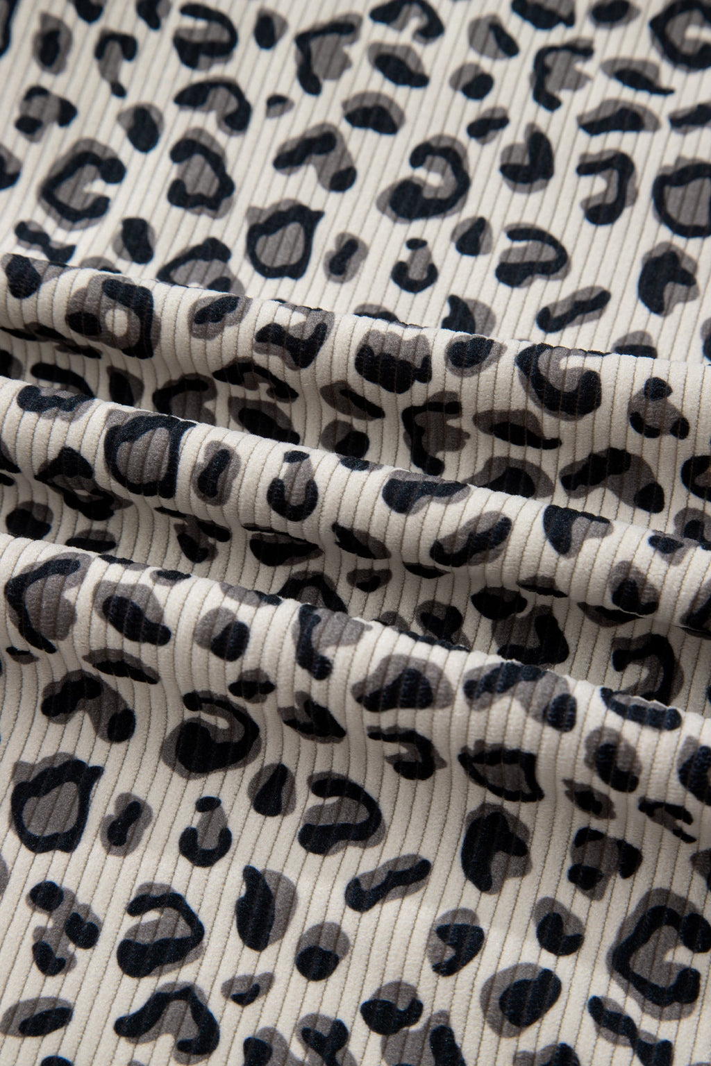 Brown Leopard Print Quarter Zip Corduroy Sweatshirt