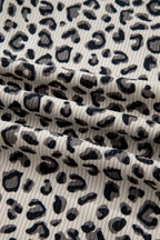 Brown Leopard Print Quarter Zip Corduroy Sweatshirt