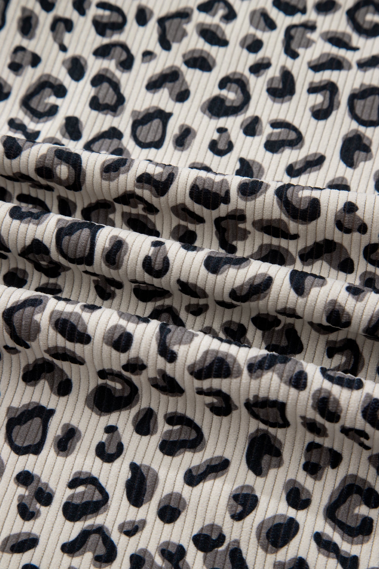 Brown Leopard Print Quarter Zip Corduroy Sweatshirt
