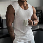 Men’s Summer Knitted Vertical Stripe Sleeveless Fitness Tank Top