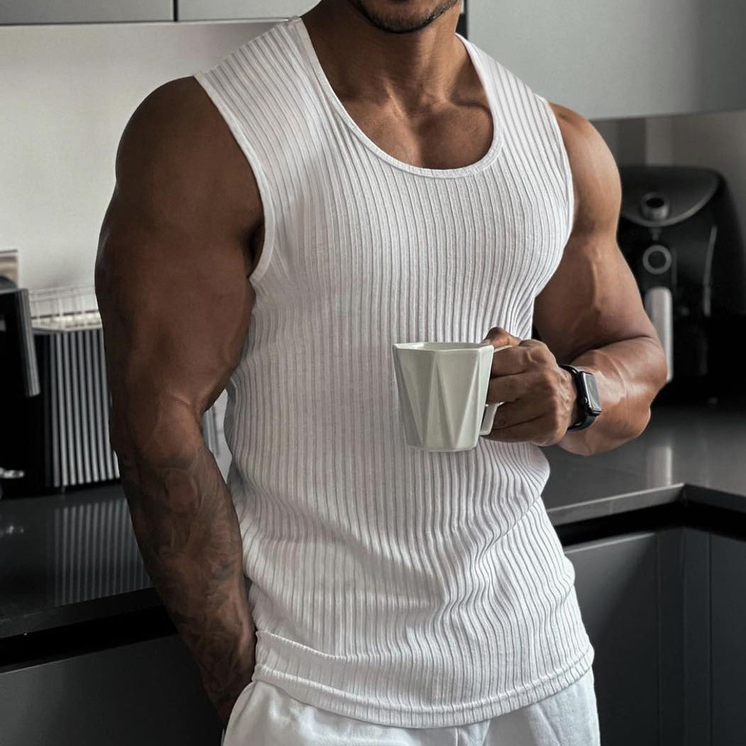 Men’s Summer Knitted Vertical Stripe Sleeveless Fitness Tank Top