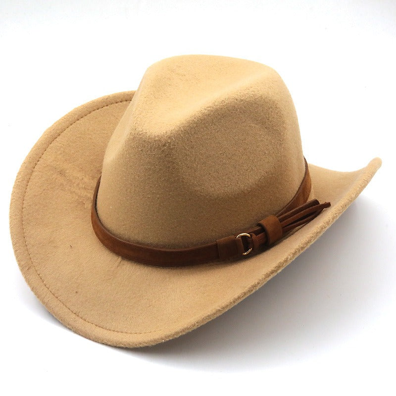 Retro Camel Wide Brim Wool Denim Top Hat