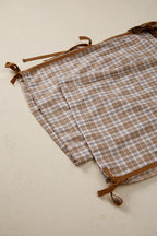 Chestnut Plaid Print Elastic Waist Bow Tie Contrast Detail Jogger Pants