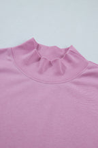Pink Solid Color High Neck Cap Sleeve Loose Top