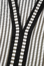 Black Stripe Contrast Trim V Neck Flutter Sleeve Casual Long Dress