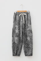 Khaki Leopard Print Star Patched Drawstring Elastic Waist Jogger Pants