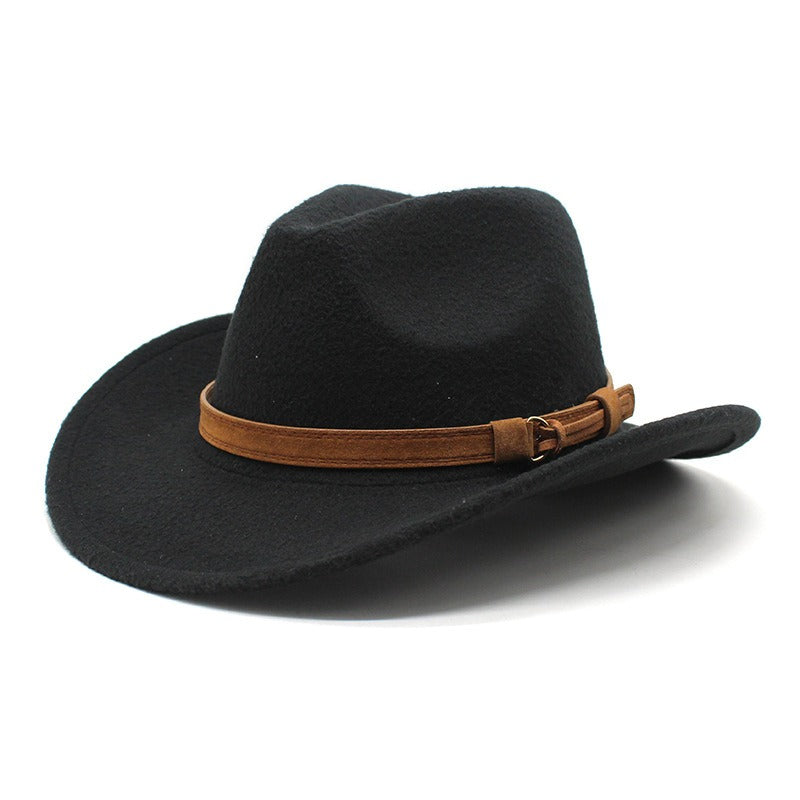 Retro Camel Wide Brim Wool Denim Top Hat