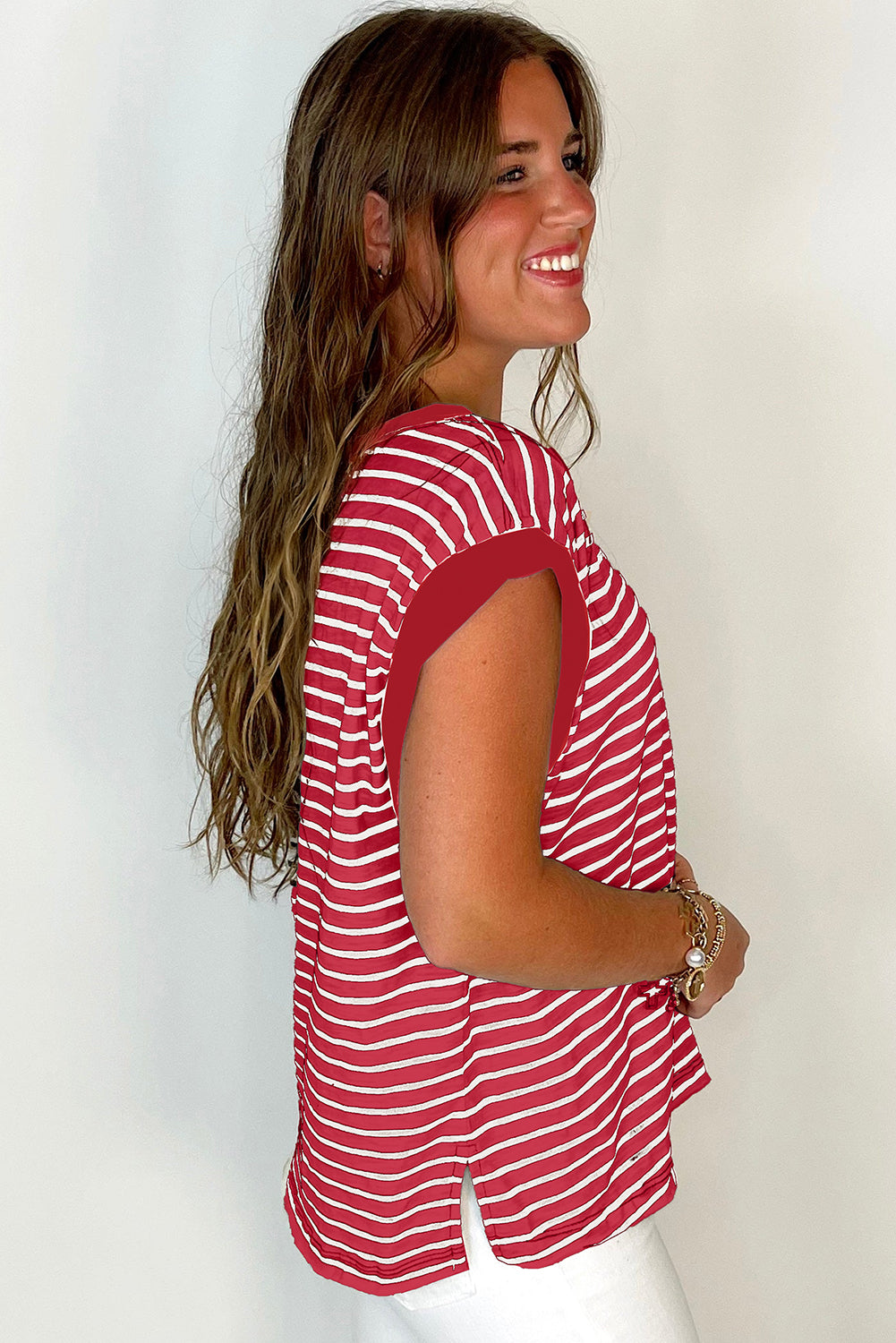 Black Stripe Chest Pocket Patch Round Neck Tank Top