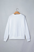 White Embroidered Slogan Game Day Rugby Pattern Crewneck Sweatshirt