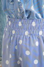Sky Blue Polka Dot Print Shirred High Waist Casual Shorts