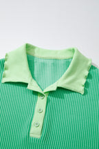 Mint Green Oversize Twist Ribbed Polo T Shirt Dress