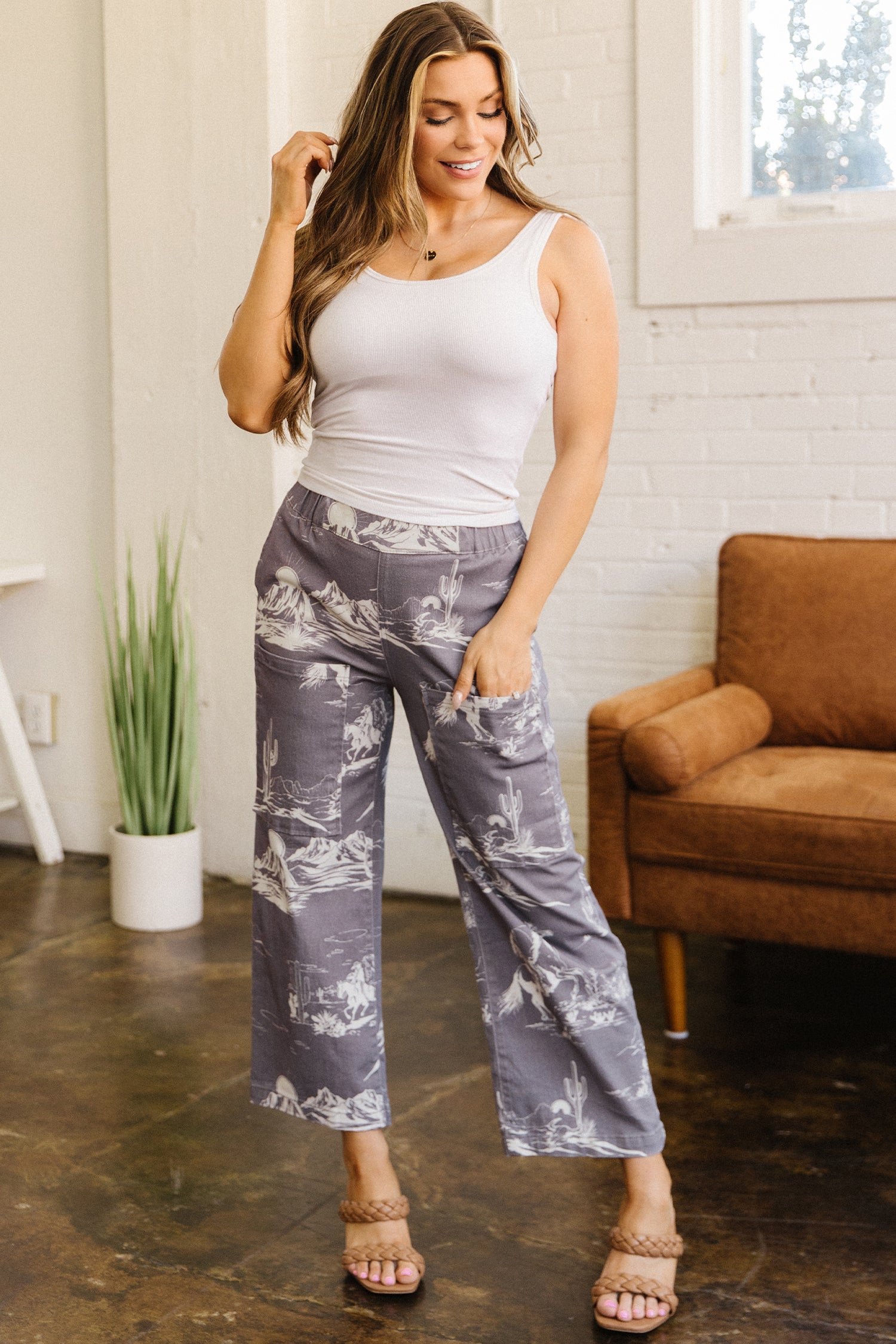 Gray Wild West Riding Vintage Printed Shift Jeans