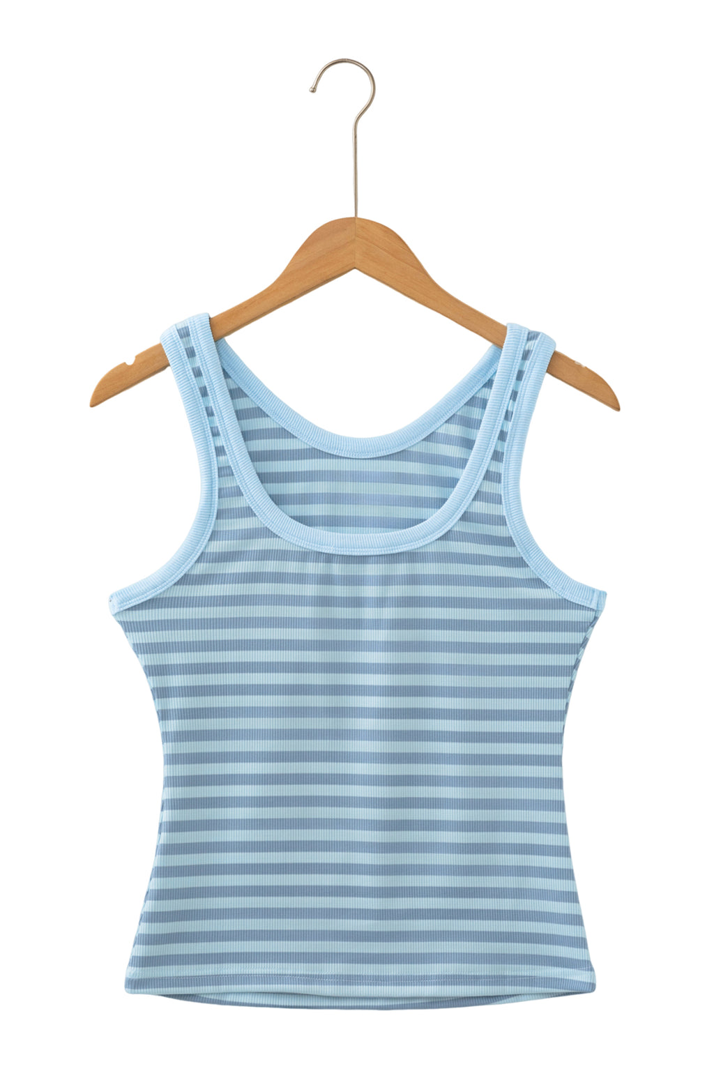 Sky Blue Stripe Ribbed Knit Slim Tank Top