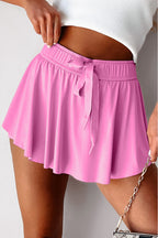 Beige Drawstring Elastic Waistband Lined Tennis Skorts