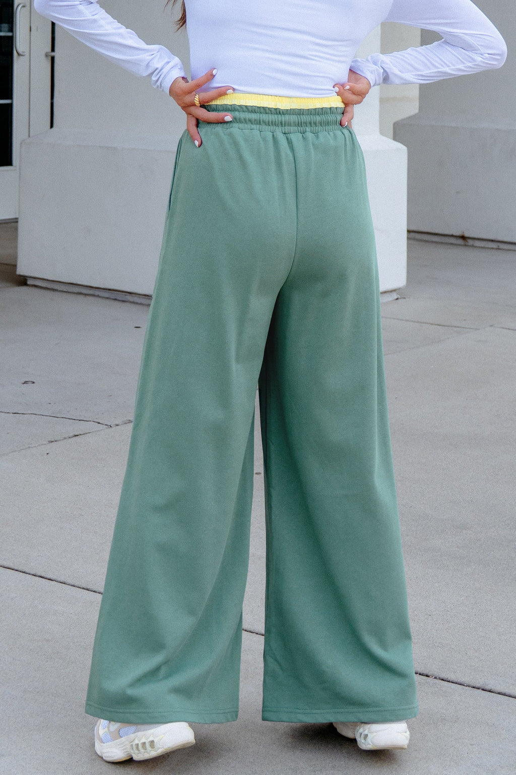 Grapefruit Orange Color Block Flower Patchwork Drawstring Contrasted Elastic Waist Wide Leg Pants
