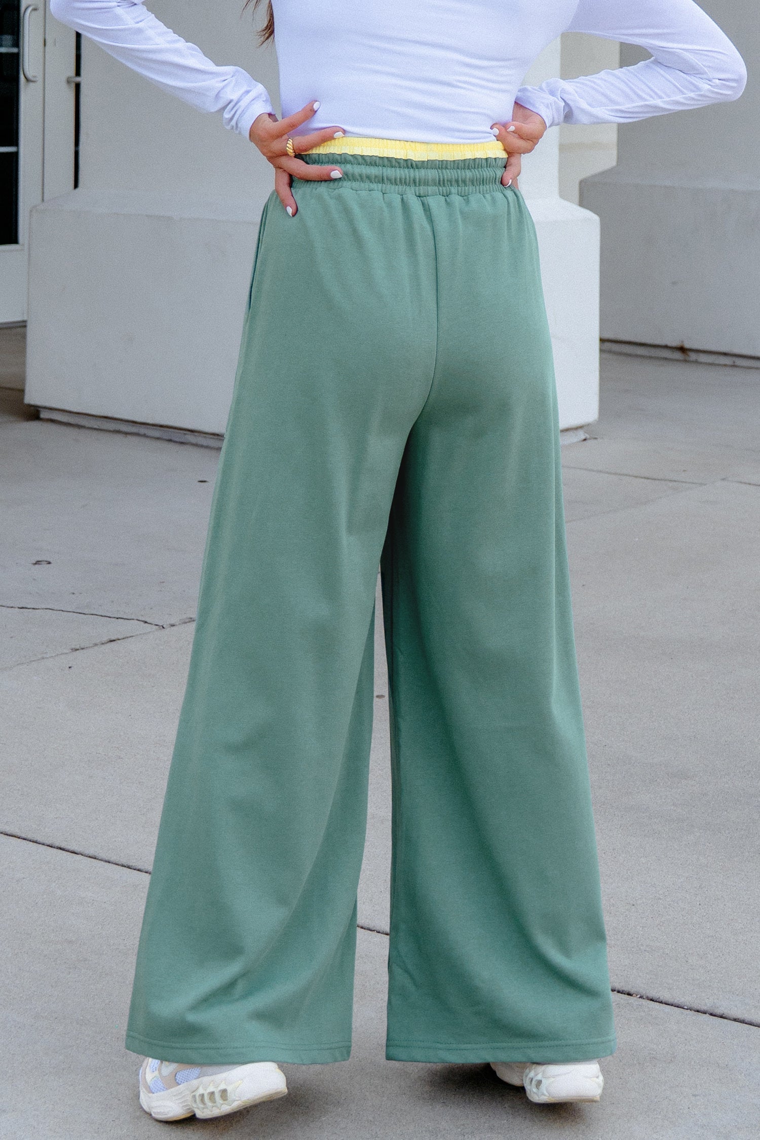 Grapefruit Orange Color Block Flower Patchwork Drawstring Contrasted Elastic Waist Wide Leg Pants