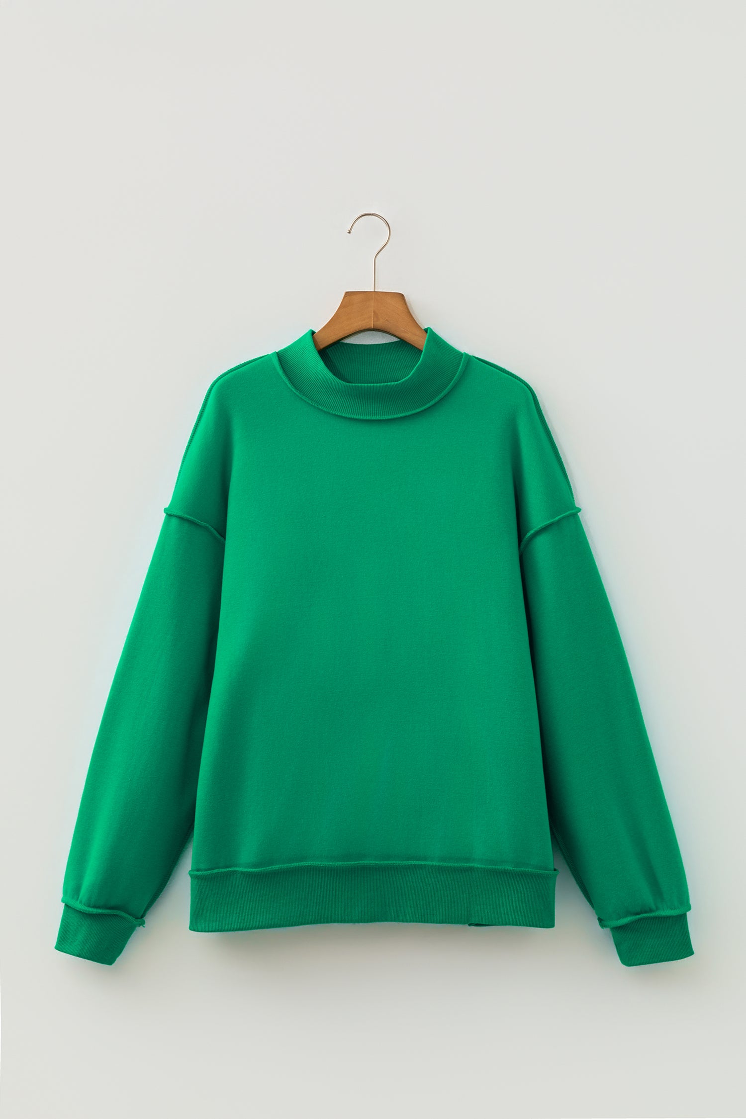 Bright Green Oversize Drop Shoulder Reversible Mock Neck Sweatshirt