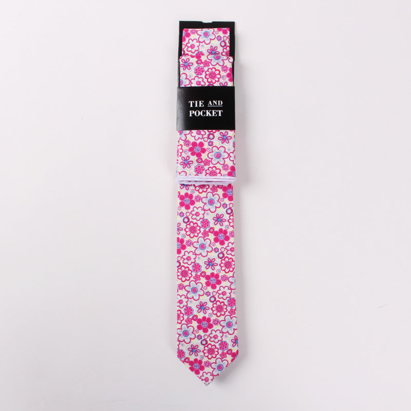 Necktie Suit Printed Cotton Necktie Pocket Towel Trendy Two Piece Set