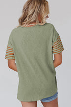 Mint Green Color Block Striped Detail Loose T Shirt