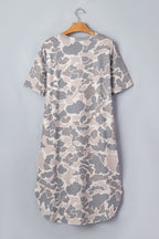 Multicolour Camouflage Print Short Sleeve Drop Shoulder Side Slit Casual Dress