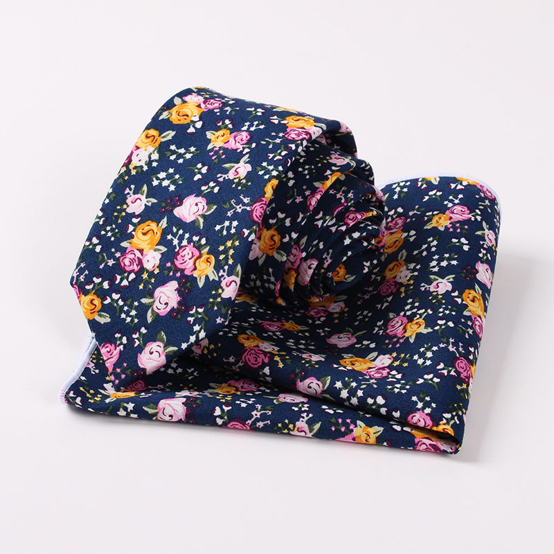 Necktie Suit Printed Cotton Necktie Pocket Towel Trendy Two Piece Set