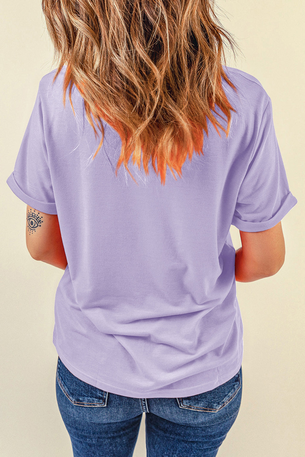Orange Casual Plain Crew Neck Tee